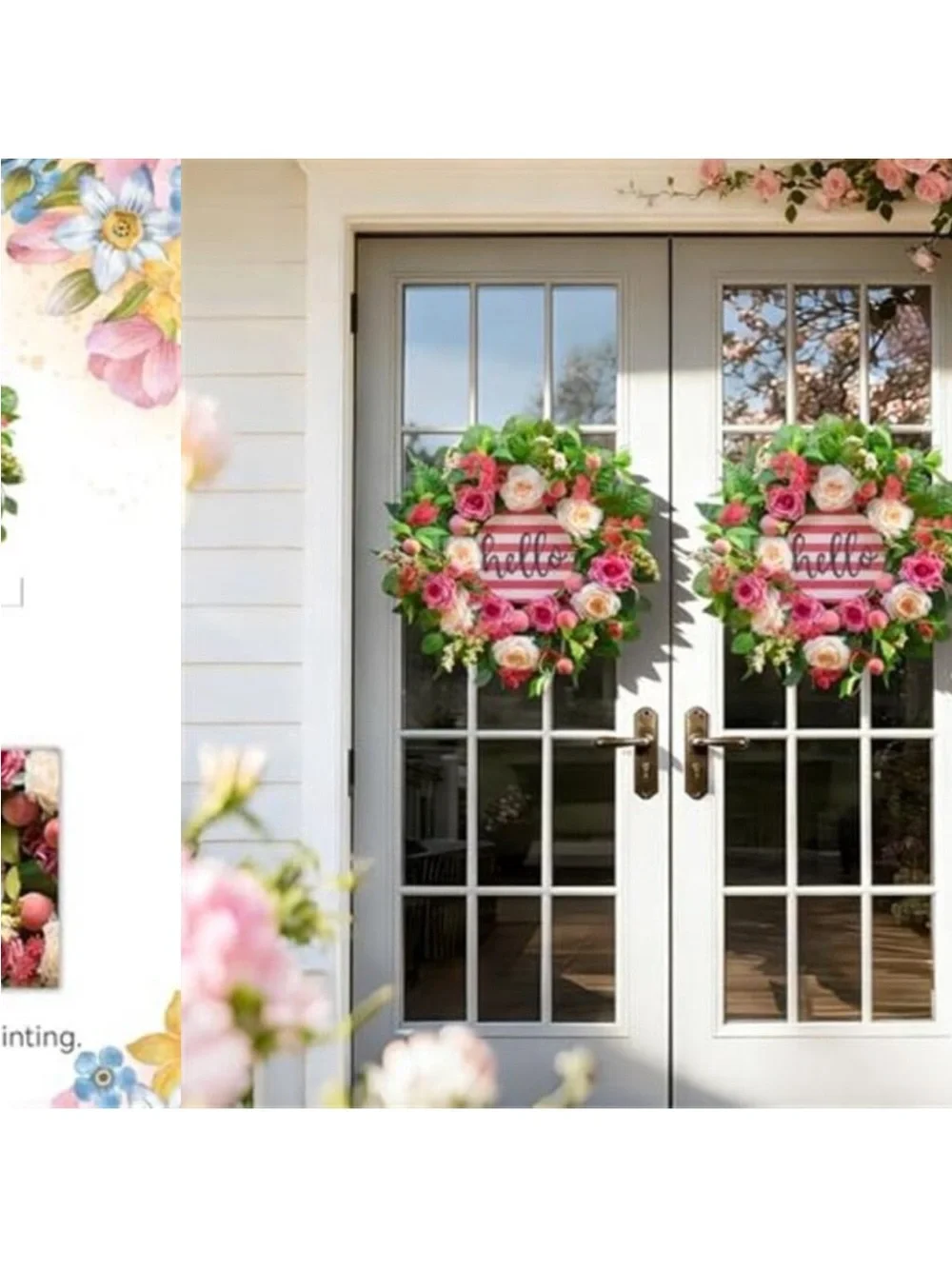 Spring Wreath Peony & Rose Floral Summer Wreath with Pink Peach, 24 Inch